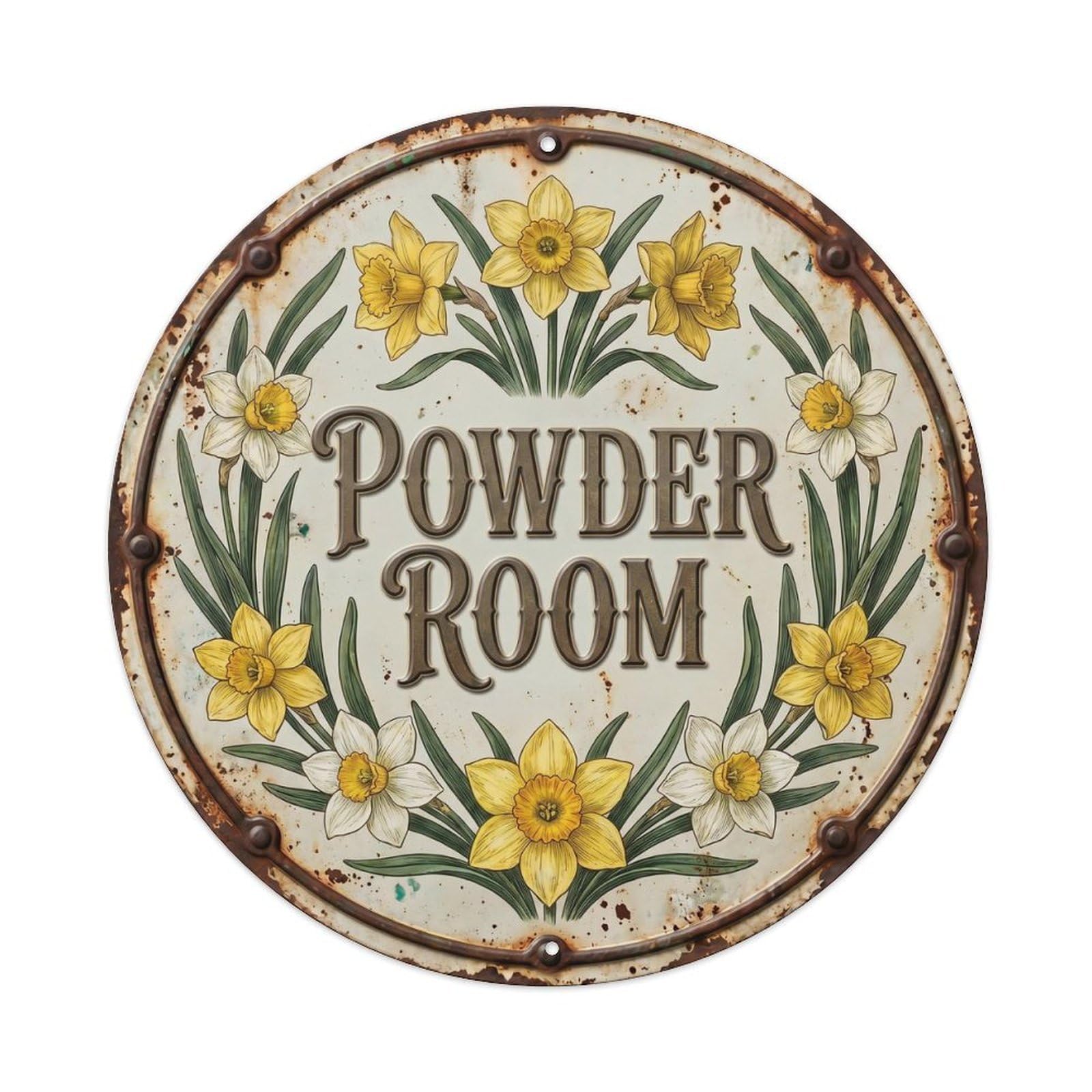 Botanical Floral Vintage Label Powder Room Daffodil Metal Tin Sign