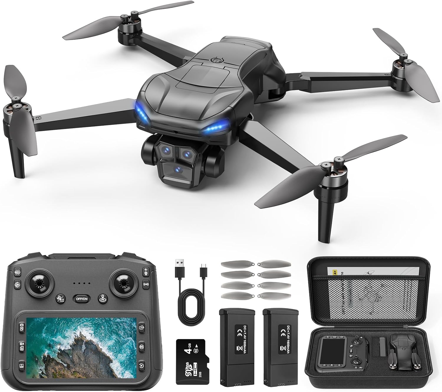 GPS Drone with 4k camera for adults, 4.5’’ LCD Screen Controller, Brushless Motor, 60-Min Flight Time with 2 Batteries, SD Card Included, 5G FPV Quadcopter with Smart Return, Great...