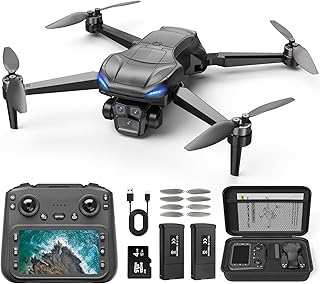 Drone GPS con cámara 4K para adultos, controlador de pantalla LCD de 4.5 pulgadas, motor sin escobillas, tiempo de vuelo de 60 minutos con 2 baterías, tarjeta SD incluida, cuadricóptero FPV 5G