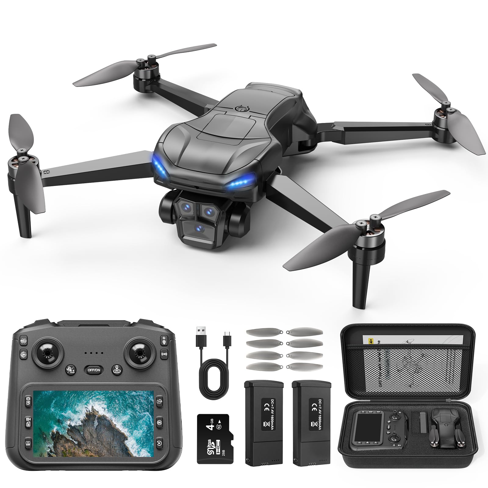 GPS Drone with 4k camera for adults,4.5’’ LCD Screen Controller, Brushless Motor, 60-Min Flight Time with 2 Batteries, SD Card Included, 5G FPV Quadcopter with Auto Return, Gift for Beginners