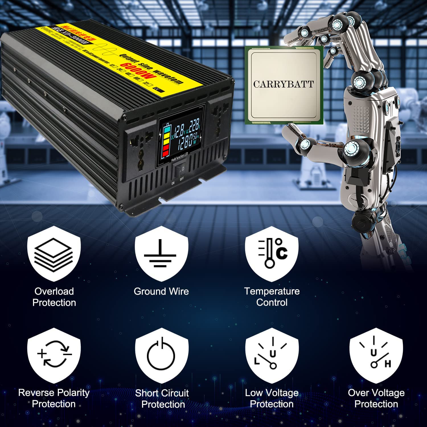 4000W 5000W 6000W 7000W 8000W 9000W czysta fala sinusoidalna przetwornica DC 12V 24V 48V 60V do AC 230V przetwornica napięcia przetwornica napięcia z gniazda AC i wyświetlacz LCD,8000W-12V