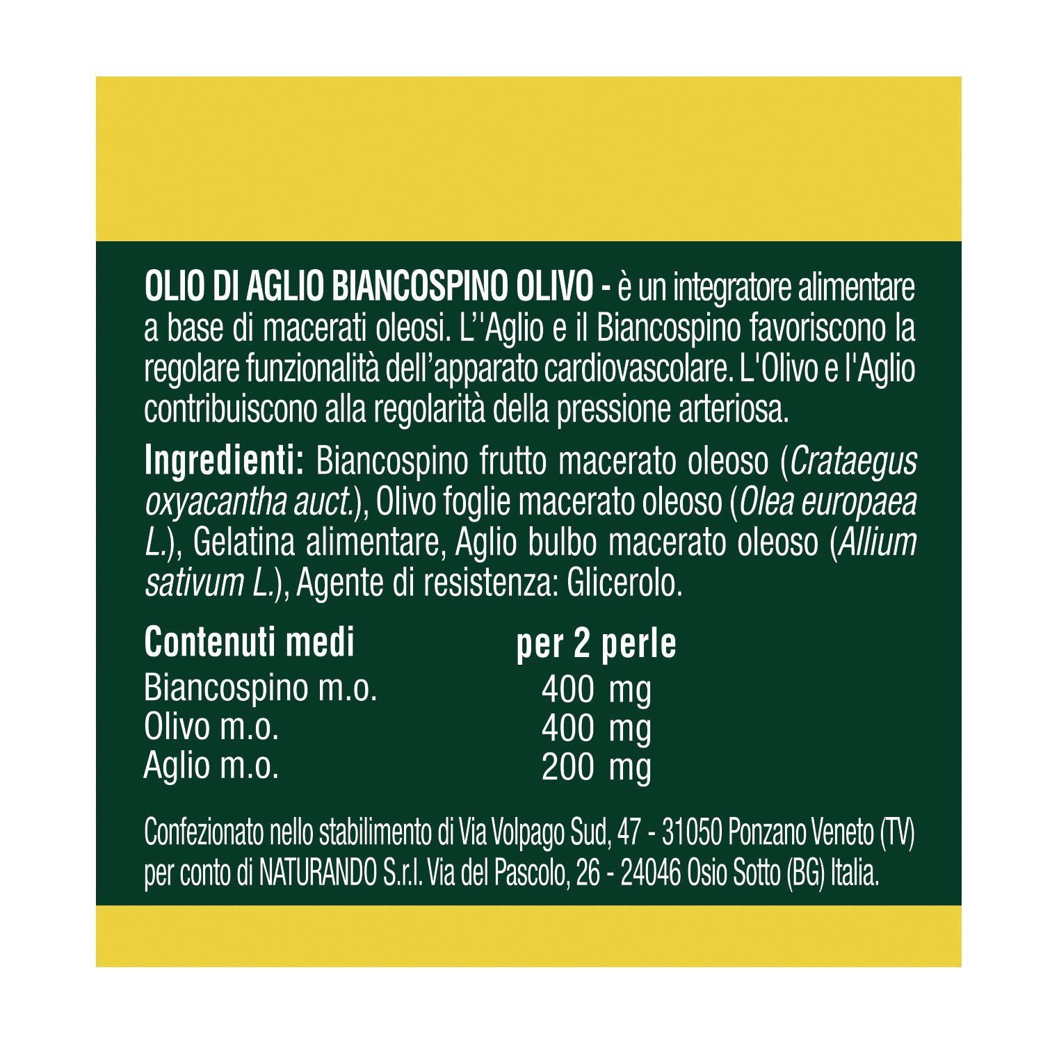 Naturando Olio di Aglio-Biancospino-Olivo Integratore per favorire la regolarità della Pressione Arteriosa - 70 perle