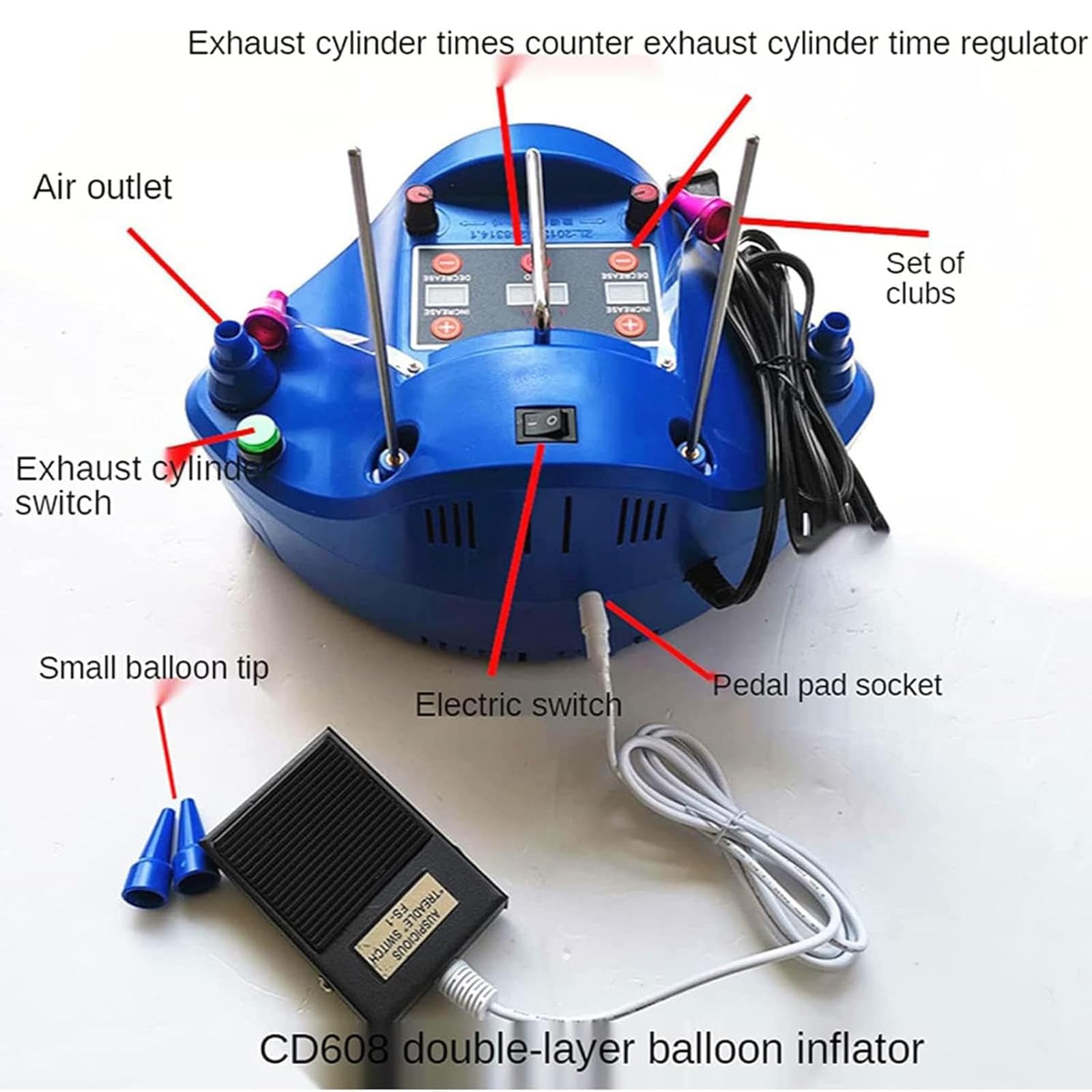 Pompa elettrica portatile per palloncini, gonfiatore a doppio ugello con interruttore a pedale e funzione di conteggio per decorazioni per feste