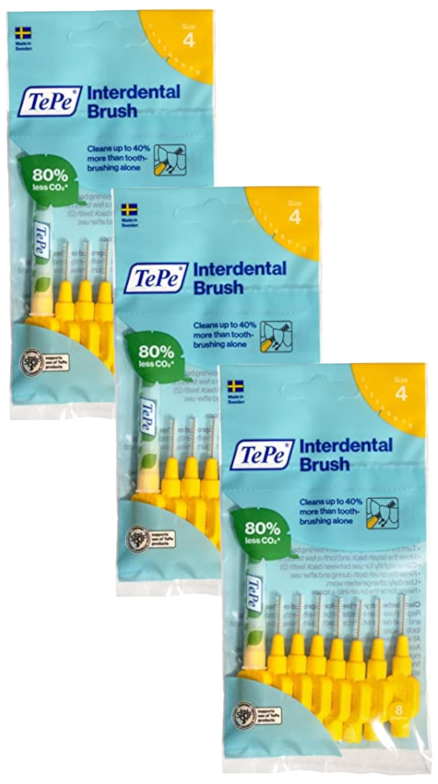 TePe Interdental Brush, Original, Yellow, 0.7mm/ISO 4, 8pcs, efficient Cleaning Between Teeth, Plaque Remover and Dental flosser for Small Gaps — view 11