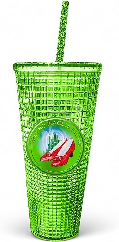 Spoontiques Wizard of Oz Diamond Tumbler, 20oz, 8" Tall - Textured Cup w/Straw, Double Wall Insulated, BPA Free - Ruby Slippers