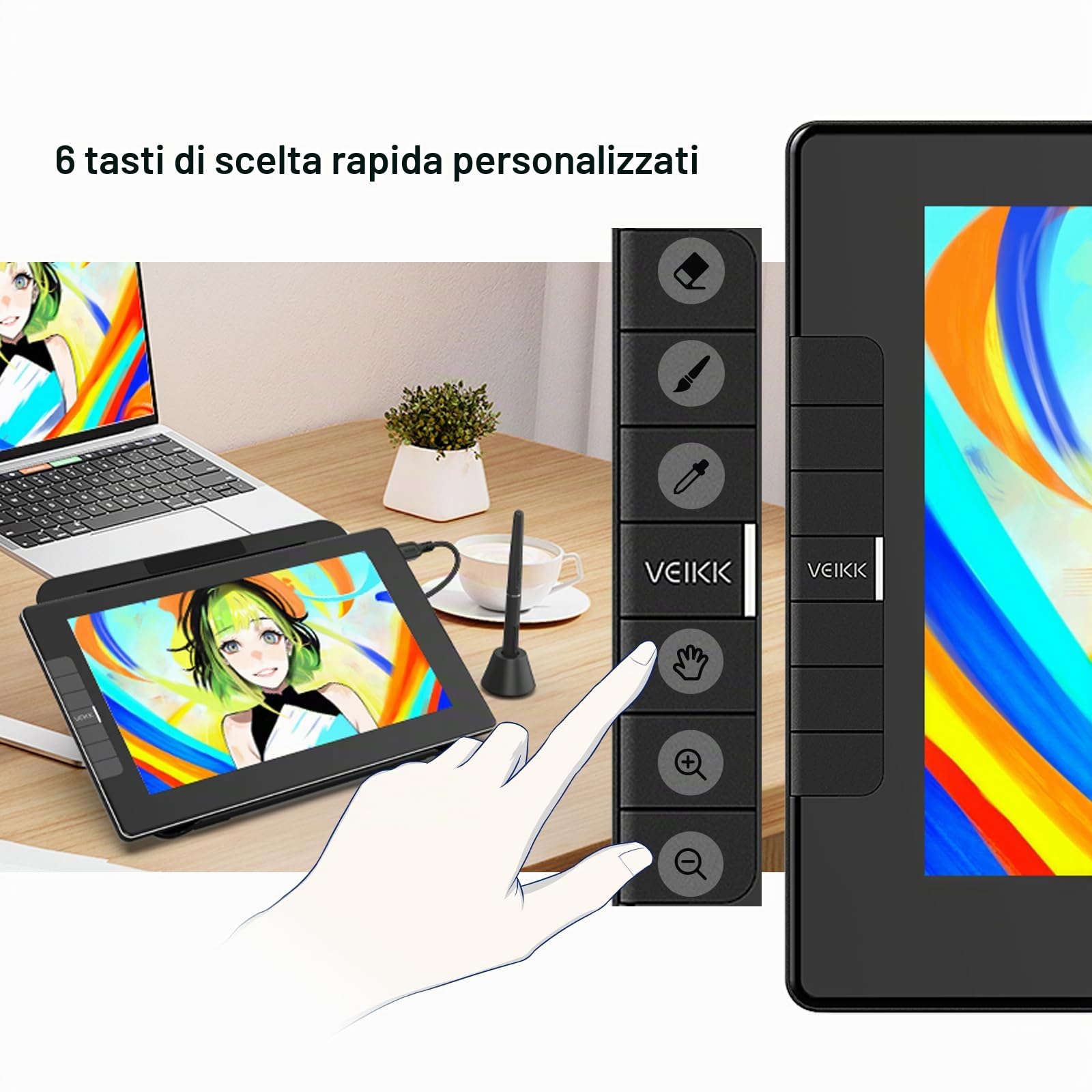 VEIKK VK1200 - Tablet da disegno da 11,6 pollici con display, 8192 livelli di pressione senza batteria, funzione di inclinazione, 6 tasti di accesso diretto, per artisti, studenti e principianti