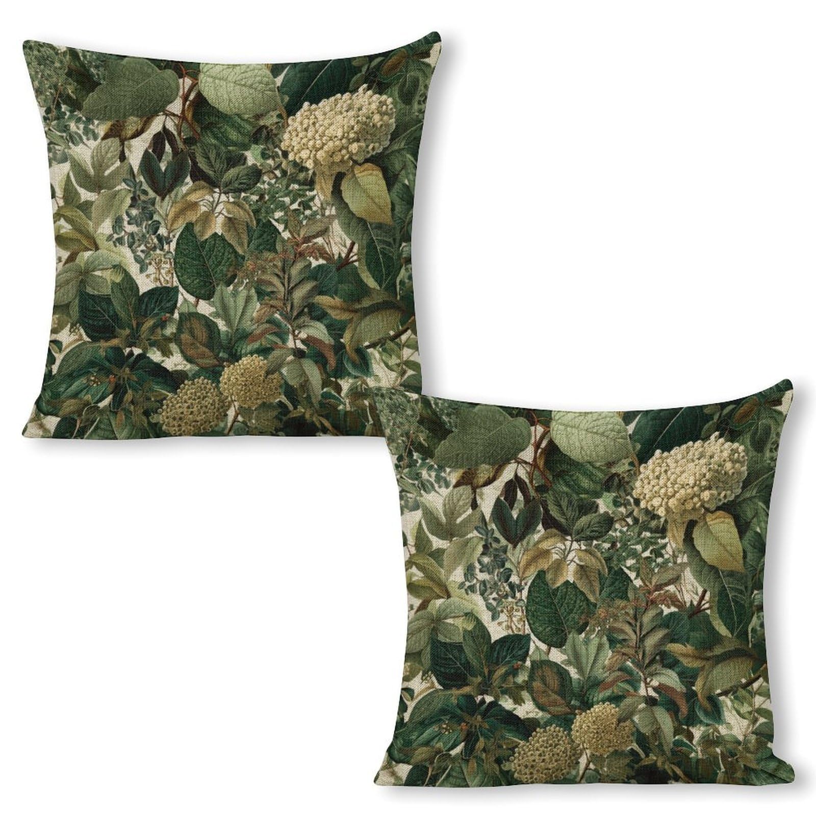 Peiyeety Linen Green Botanical Leaves Pillow Covers 18X18 Set Of 2, Throw Pillows Covers Cushion Case For Couch Sofa Farmhouse Decor