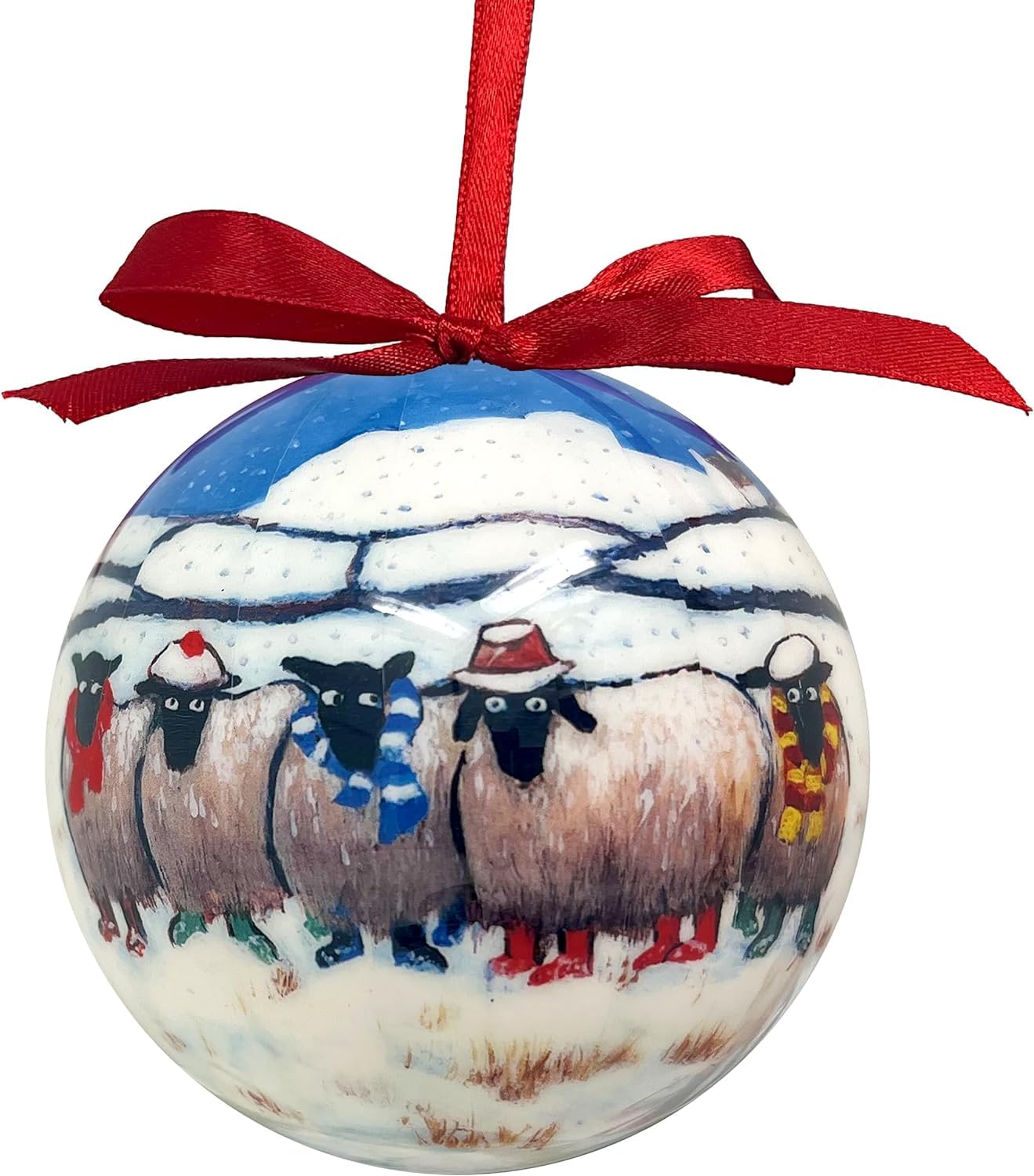 Thomas Joseph Blue, White, Red Sheep Christmas Bauble By - Ornament Ball Tree Decoration - Winter Woollies