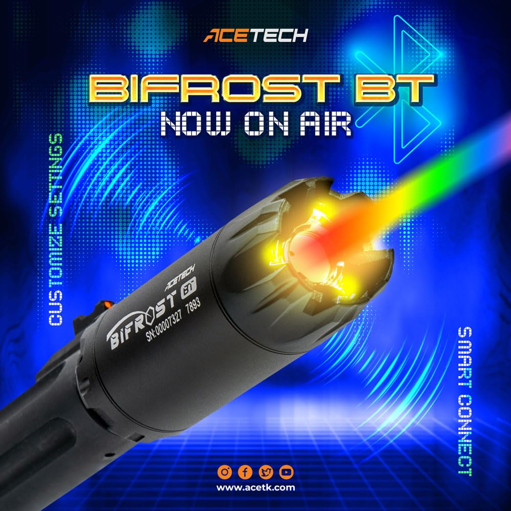 ACETECH Bifrost BT Trace Unit, Controllabile tramite applicazione, Effetti Flash Multicolore (RGB), Compatibilità con BB Luminose, Filettatura CCW 14 mm, Ricaricabile.