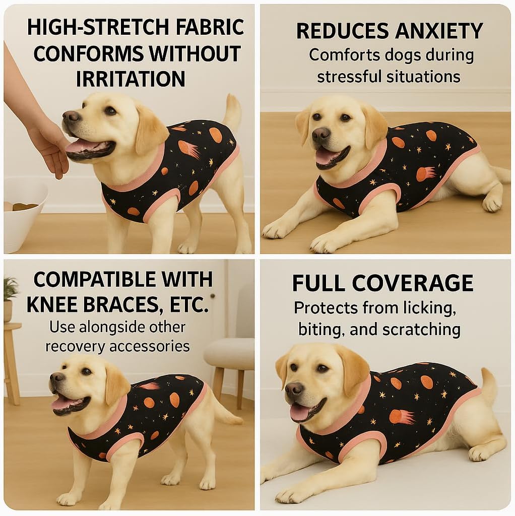 PetWarm Dog Recovery Suit for Female Male Dogs, Dog Bodysuit Post Surgery, Professional Pet Shirt Abdominal Wounds Bandages Onesie for Spay Neuter, Galaxy Pattern, Orange, L
