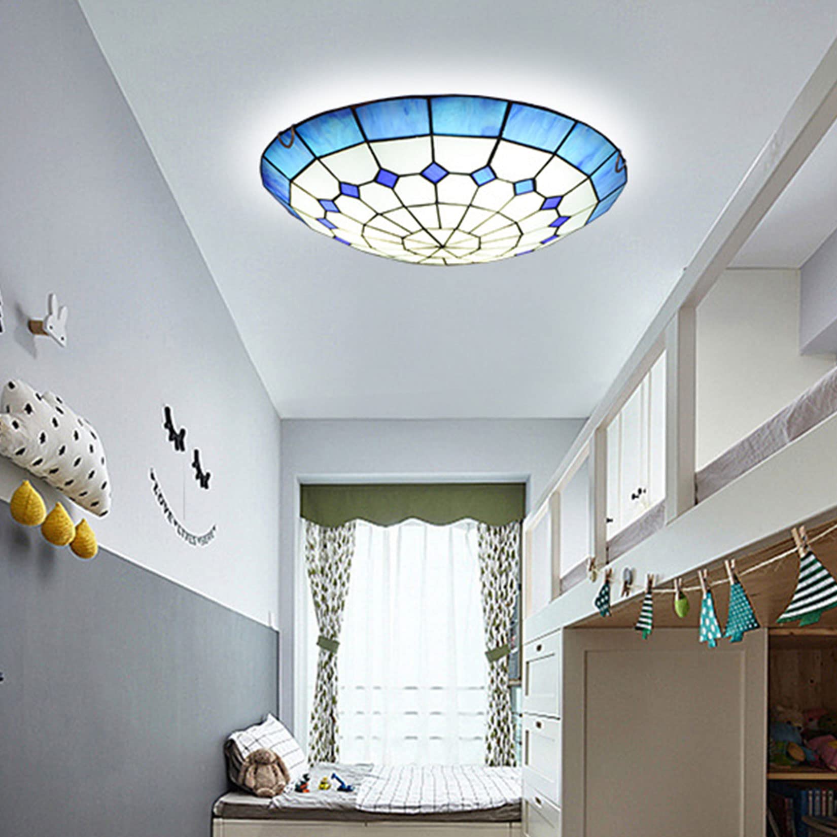 Plafonnier LED Tiffany dôme en vitrail pour éclairage de couloir