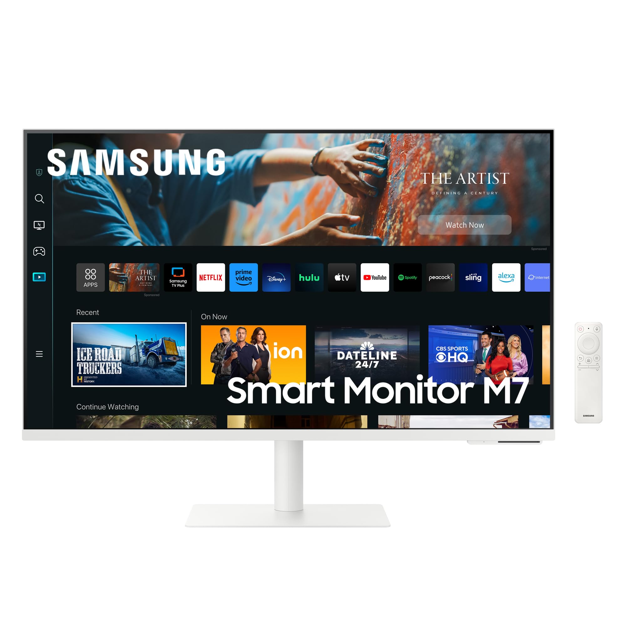 Samsung Smart Monitor Écran PC M7 32", Dalle VA, Résolution 4K UHD,300cd/m²,3000:1, 60 Hz, Smart Hub ,Webcam incluse, Game Bar 2.0, TV Plus, Microsoft 365, Smart Things, Inclinable, HDMI ,USB, Blanc