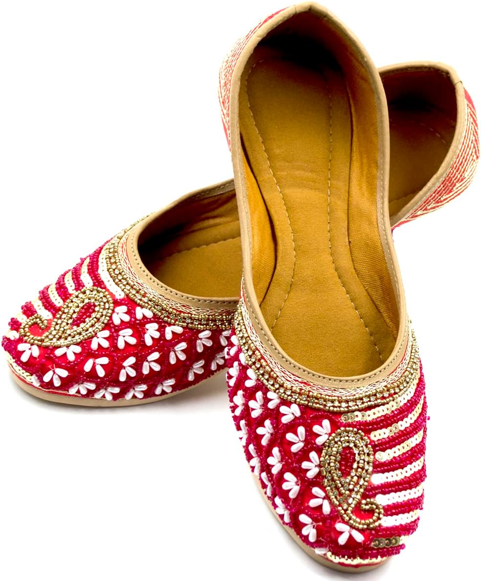 Chandrakala Bridal Mojaris for Women Flats Punjabi Jutti Pink (WF150-P)