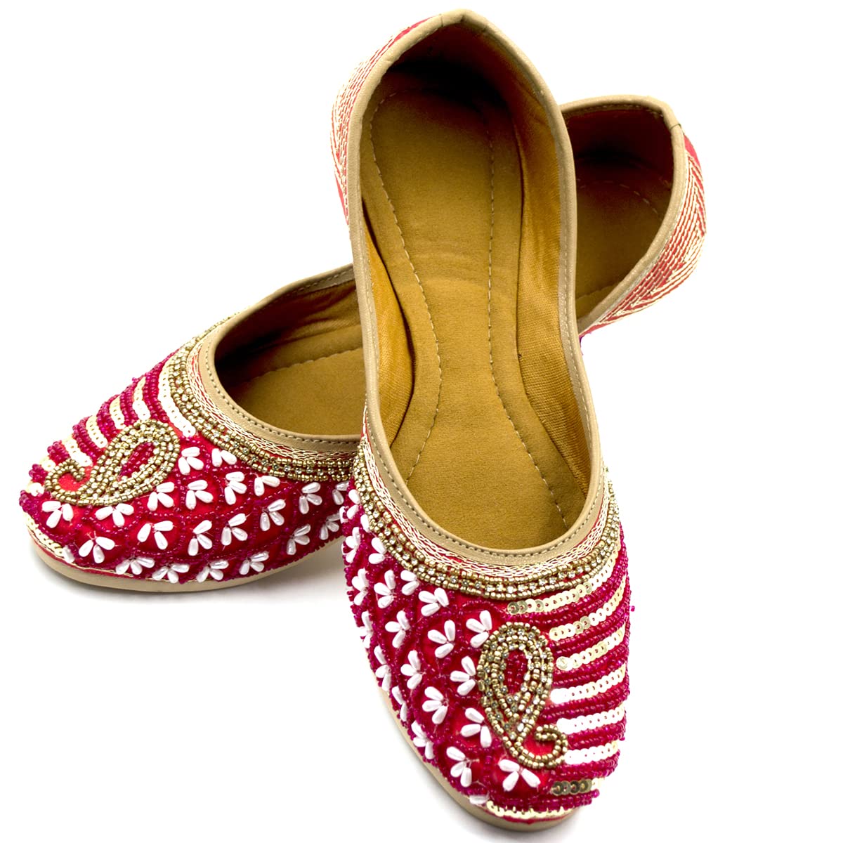 Chandrakala Bridal Mojaris for Women Flats Punjabi Jutti Pink (WF150-P)