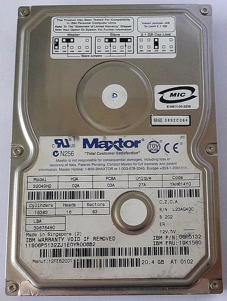 20.4GB HDD Maxtor DiamondMax VL40 32049H2 IDE ID9140