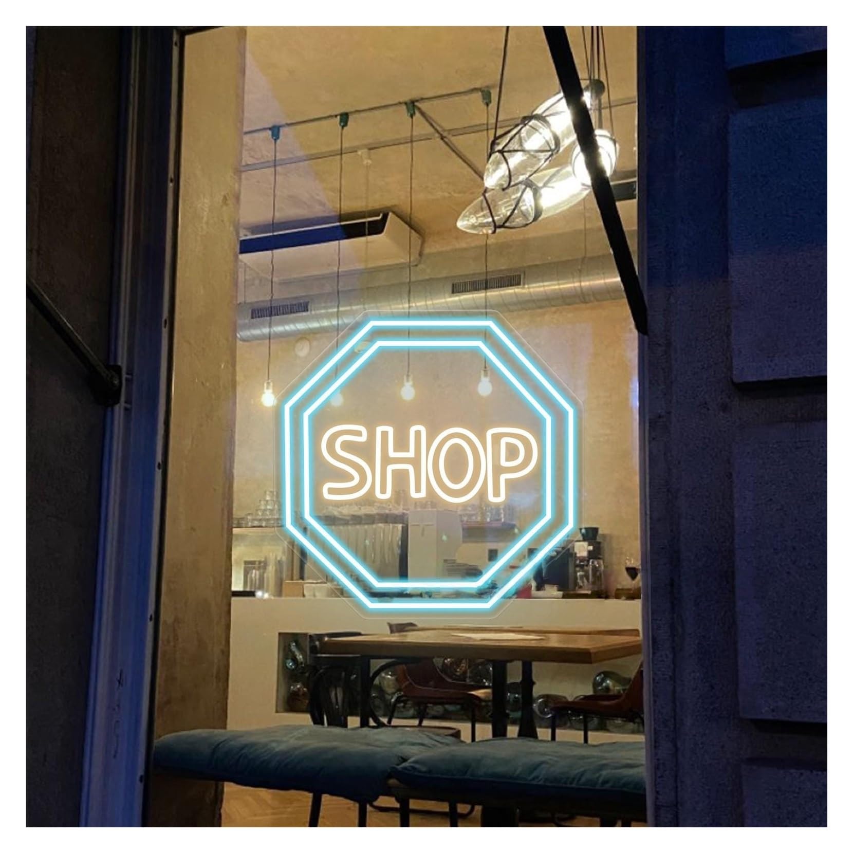 RONGCH Hanging Art Signs Octagon Shop Neon Sign,Suitable for Clothing Store Storefront Wall Decor with Dimmable 40cmx40cm(E)