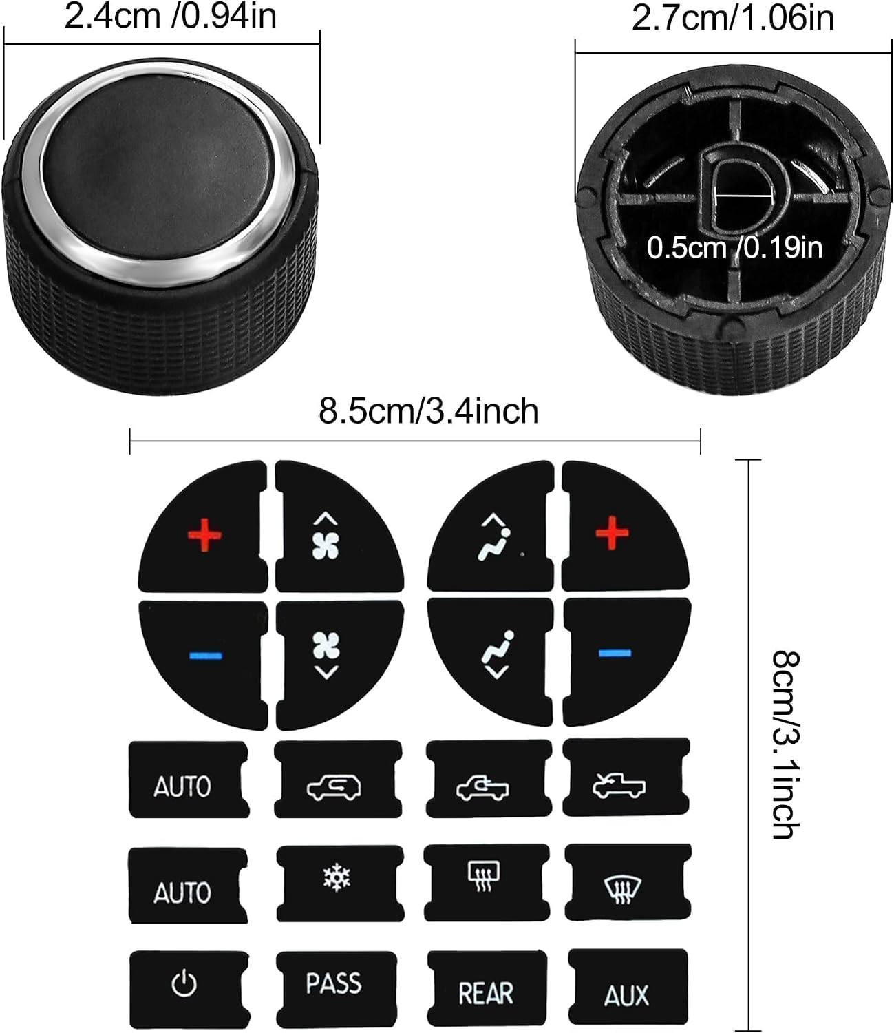 2 Pcs Rear Radio Volume Control Knob with AC Dash Button Sticker Compatible with GM Vehicles for 2007-2014 Chevrolet Chevy GMC Buick Cadillac Replace for GM 22912547