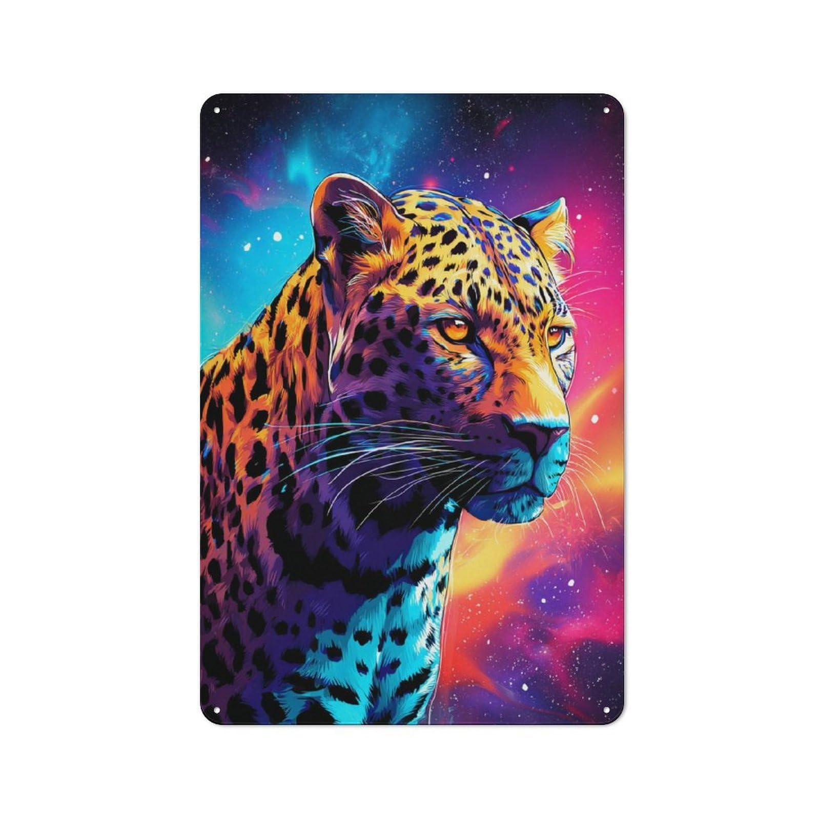 Galactic Leopard Majesty -2 Metal Wall Art Sign 30x20cm, Modern Retro Urban Room Decor for Modern Home, Workshop, Office Or Cafe