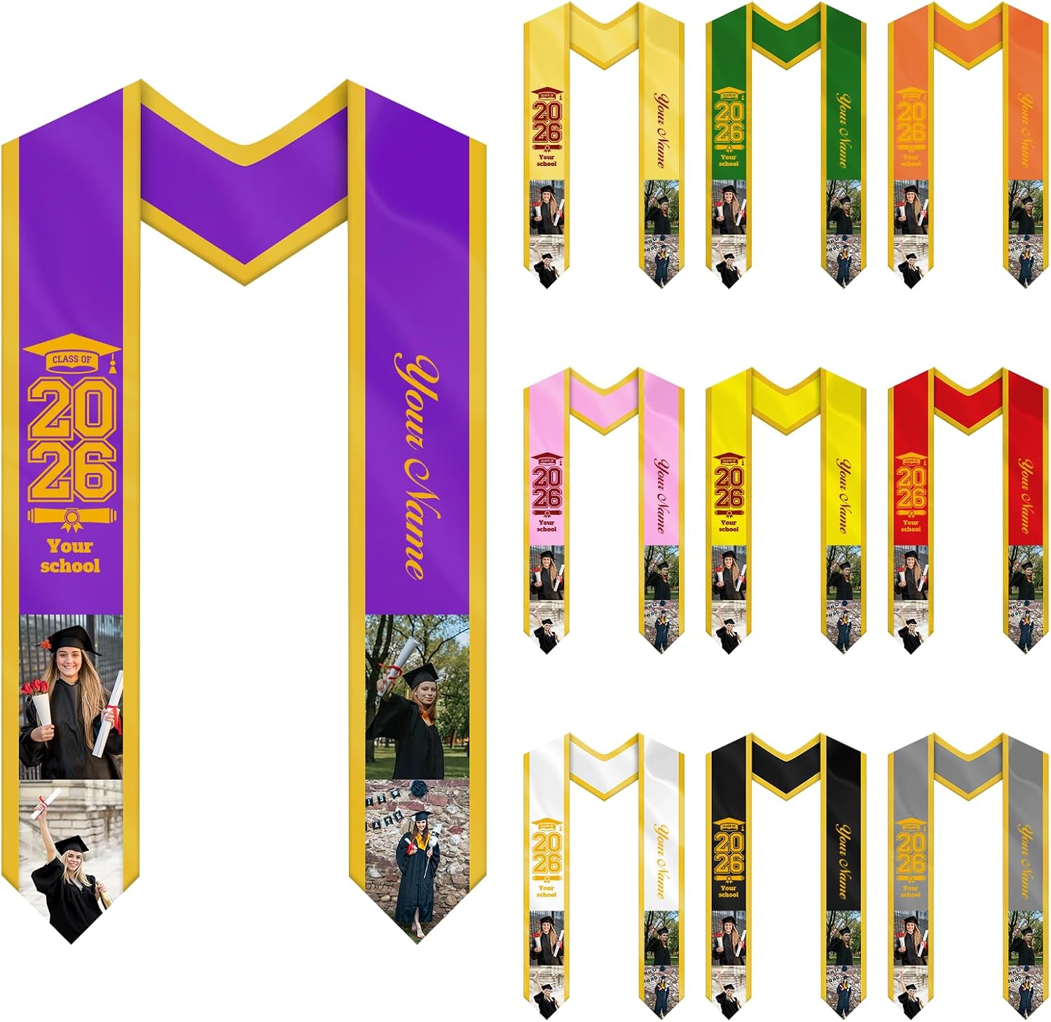 Custom Graduation Stole Class of 2026, Personalized Sash with Photo & Text, Graduation Ceremony Gift