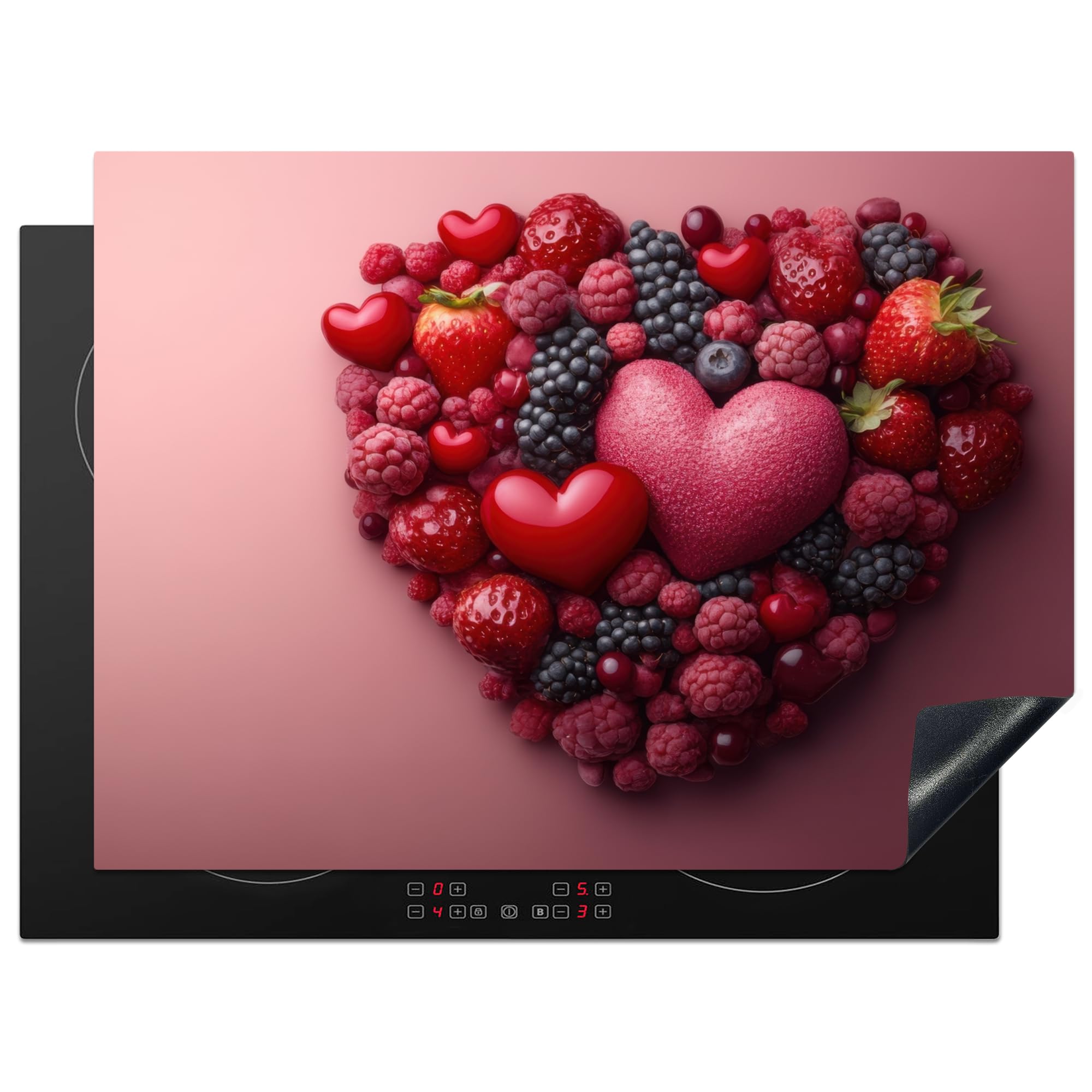 KitchenYeah© Induction Hob Cover Protector Mat 20.5"x28" / 71x52 cm Kitchen Universal Ceramic Covers for Electric Cookers Vinyl Fruit - Hearts - Strawberries - Raspberries - Blueberries