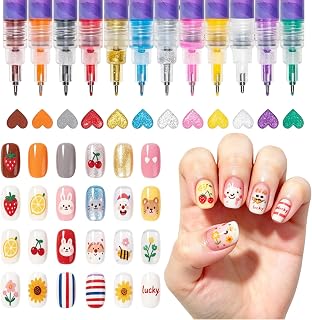 12 Colors Acrylic Nail Art Pens & Markers, 0.5mm Fine Tip Quick-Dry