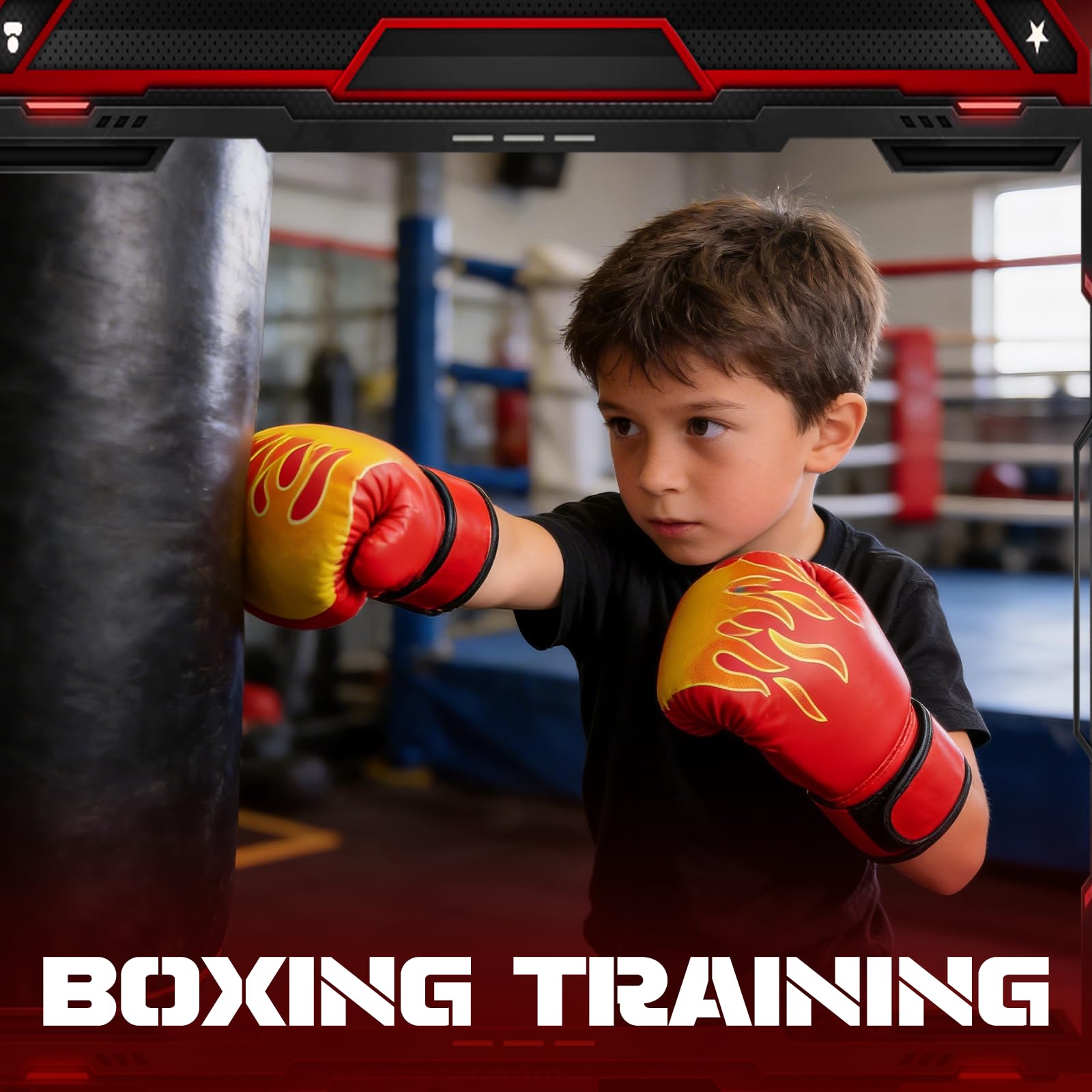AFAIK 4-in-1 Boxhandschuhe und Pratzen Set Boxen Training Set für Kinder und Jugendliche Boxausrüstung mit Boxhandschuhe Gebogene Handpratzen Reflexball und Handbandagen für Boxtraining MMA, Muay Thai