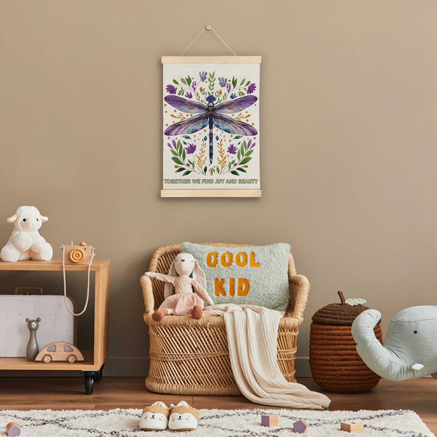 SereneHanctuary Inspirational Purple Dragonfly Classroom Wall Art, Dragonfly Botential Kids Room Wall Decor,Playroom Poster Hanger Frame for Nursery Kids Toddler Room Decor,12X16Inches