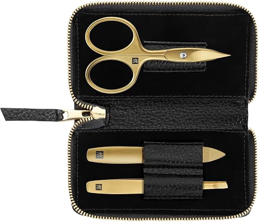 Zwilling Manicure Set (3 Pieces, Black Genuine Leather Case, Care for Hands and Feet, Travel Set, with Nail Scissors), Pre...