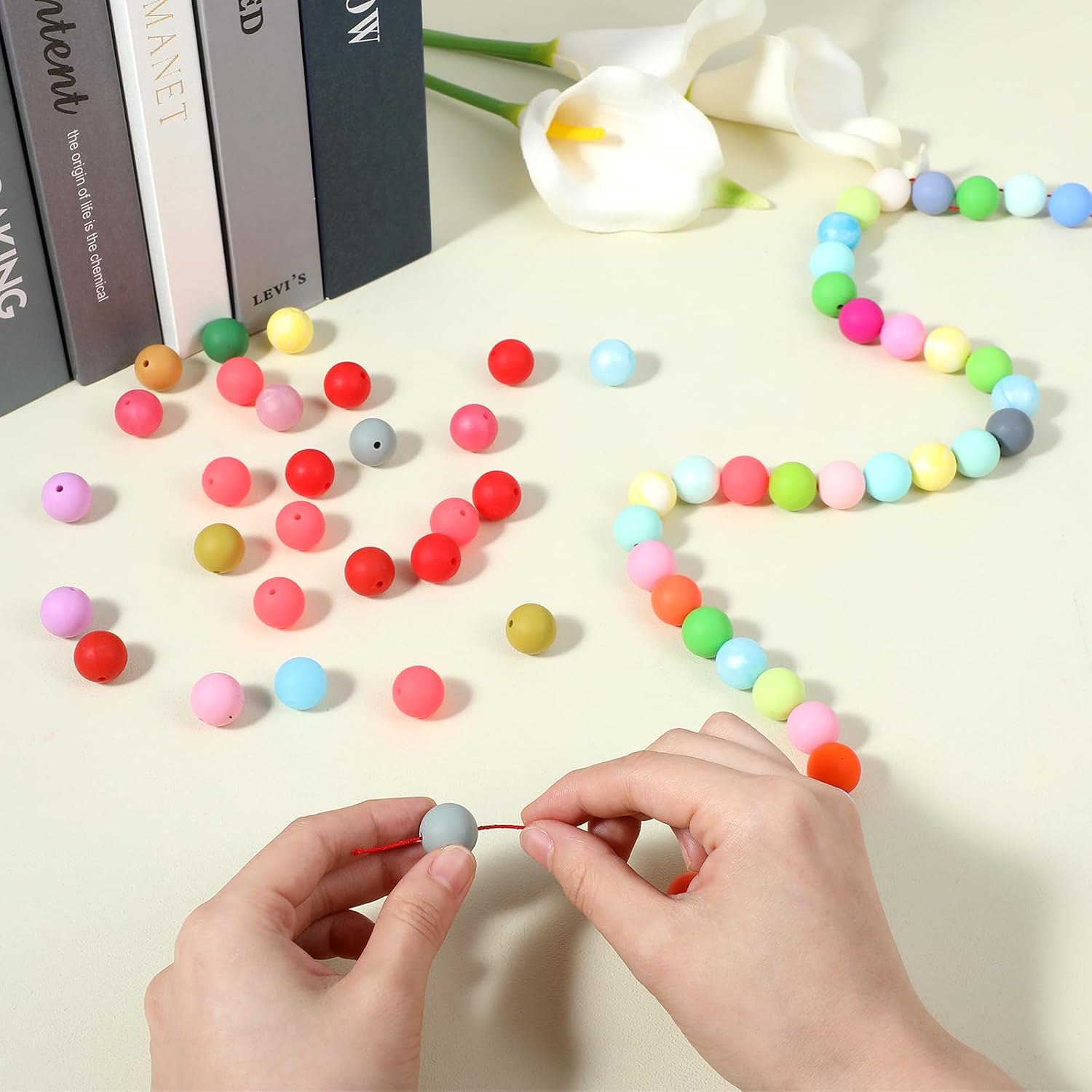 500 Pcs Silicone Beads for Keychain Making, 15mm Silicone Beads 15mm Bulk Assorted, Round Rubber Bead for Pens, Bracelet & Jewelry Making DIY Craft Kit