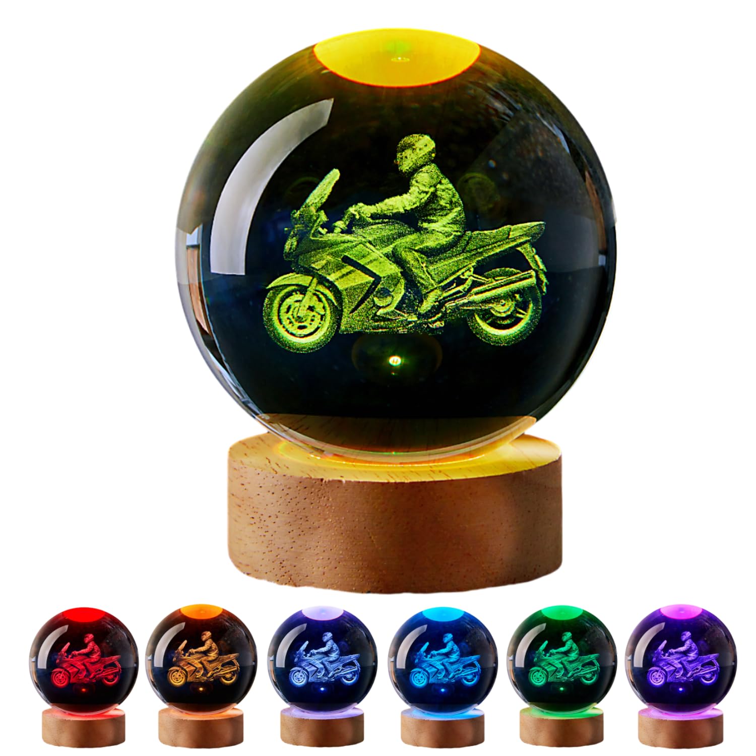 LGY3DLight 3D Crystal Ball Lamp with Remote Control, 3.15 inch Crystal Night Light with Wooden Base 16 Colors Change, Glass Figurine Lamp Gift for Girls Boys Wife Girlfriend Mom (Motorcycle)