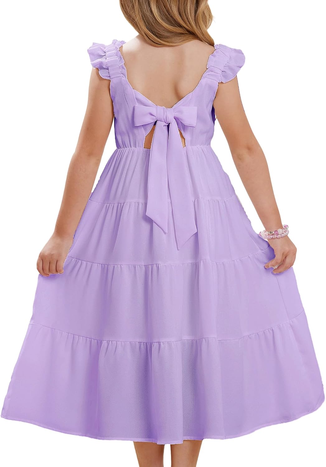 GRACE KARIN Girls Dress Summer Tie Back Party Dress Ruffle Sleeve Smoke Tiered Special Occasions Maxi Tween Dresses Size 5-14