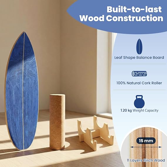 COSTWAY Wooden Balance Board, Surfing Skate Balance Trainer