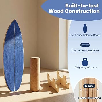 COSTWAY Wooden Balance Board, Surfing Skate Balance Trainer