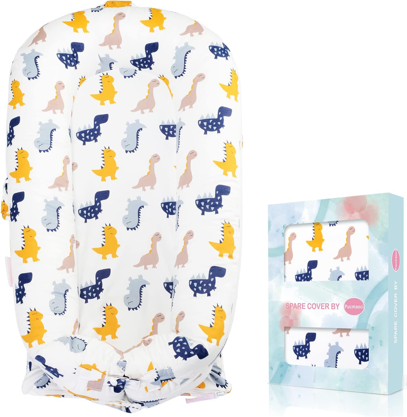 Pucmaoci Baby Lounger Cover for Dockatot Deluxe + | 100% Cotton Hypoallergenic Newborn Premium Quality Spare Cover(Cover Only) (Dino)