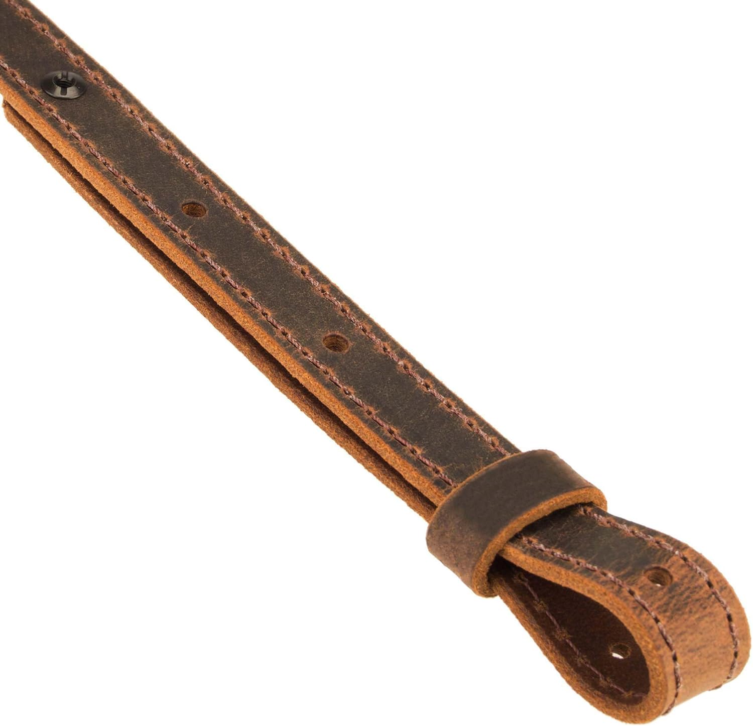 Buffalo Leather Rifle Gun Sling, Crazy Horse/Brown Stitch, Amish Handmade 1" Width - Made in The USA