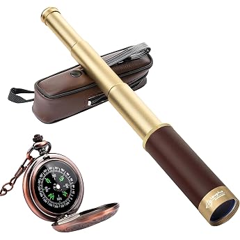 Retro Pirate Telescope Monocular 25 x 30 Zoomable Vintage Captain Jack Spyglass BAK-4 Lens Telescope Children Foldable Portable Pocket Monocular with Compass Adults for Outdoor Camping