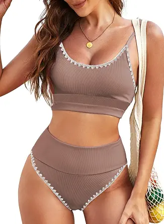 Herseas Women 2 Piece High Waisted Bikini Sets Color Block Summer Beach Swimwear