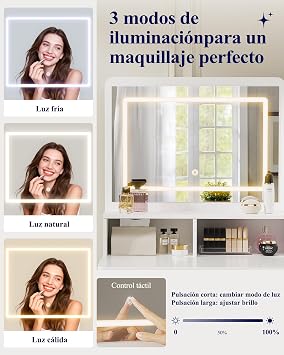 Kitsure Makeup Vanity with Mirror and Lights, 90 x 45 x 133 cm