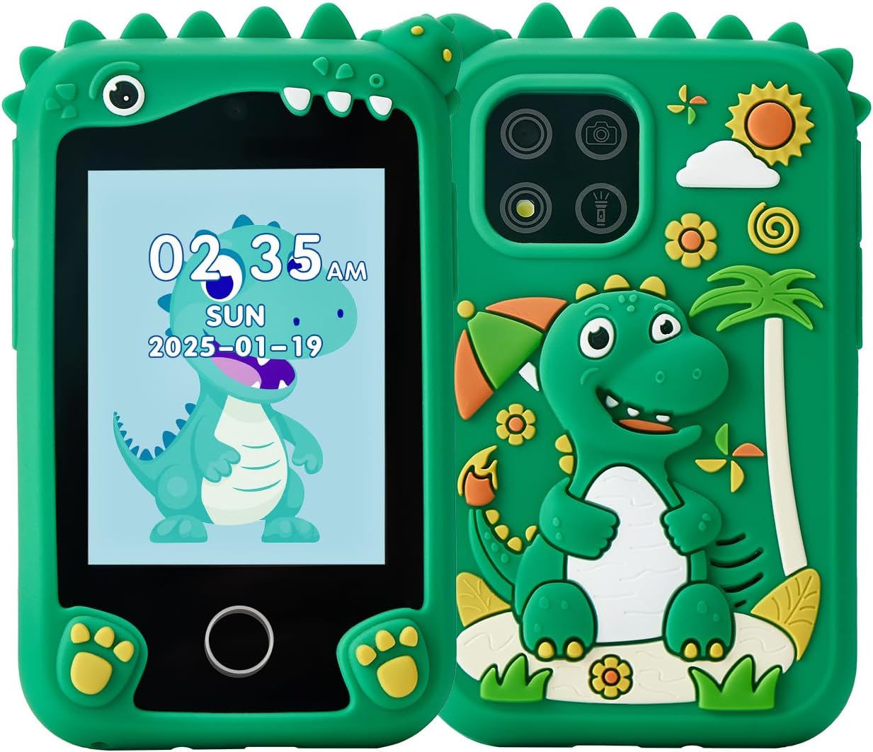 Kids Smart Phone Toys for Ages 3-10,Dinosaur 2.8" Touchscreen Dual Camera,Music & Games,Preschool Learning Toy for Christmas Birthday Gift (Green Dinosaur)
