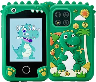 Kids Smart Phone Toys for Ages 3-10,Dinosaur 2.8" Touchscreen Dual Camera,Music & Games,Preschool Learning Toy for Christmas Birthday Gift (Green Dinosaur)