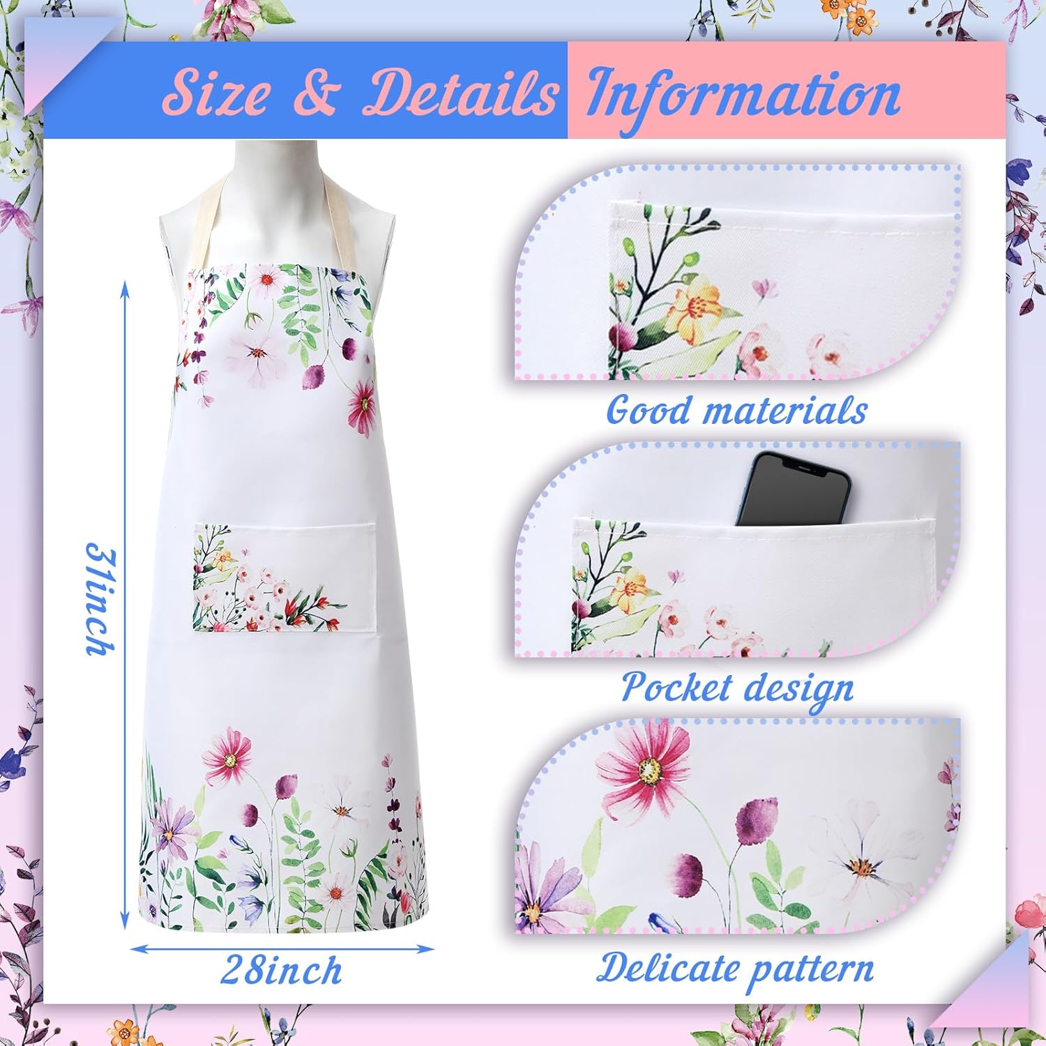 Tioncy 7 Pcs Floral Apron Oven Mitts and Pot Holders Sets for Christmas 2 Flower Towels 2 Kitchen Hot Pad for Gift Women(Wildflowers) - Image 3