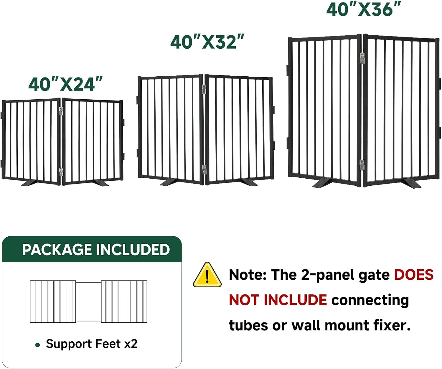 Snagle Paw Full Metal Freestanding Dog Gate,Indoor Pet Gate with Floor Protect Support Feet, 40x32Inches Foldable Dog Fence for Stairs, Hallways and Doorways (32'' H 2 Panel, Black