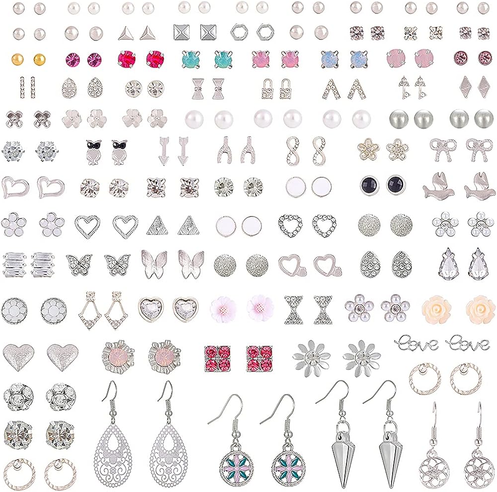 90 Pairs Earrings for Women Studs Set Assorted Earrings Stud Earrings Set Bow Ball Faux Pearl Earrings Set Simple Earring Set