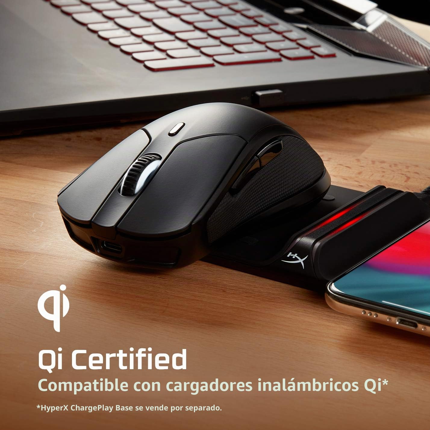 HyperX Pulsefire Dart – Ratón para Gaming Inalámbrico RGB, Compatible con el Ngenuity Sofware para personalizarlo, Cargador–Qi, Batería de hasta 50 horas – Compatible con PC, PS4, Xbox One