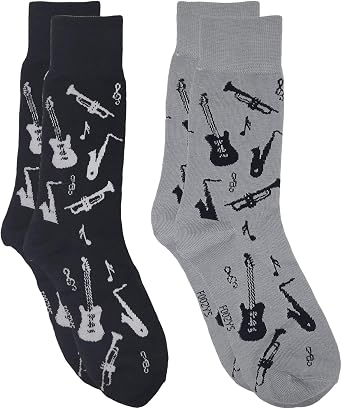 Foozys Mens Crew Socks | Fun Fancy Musical Instruments Themed Fashion Novelty Socks | 2 Pairs Included in Two Colors