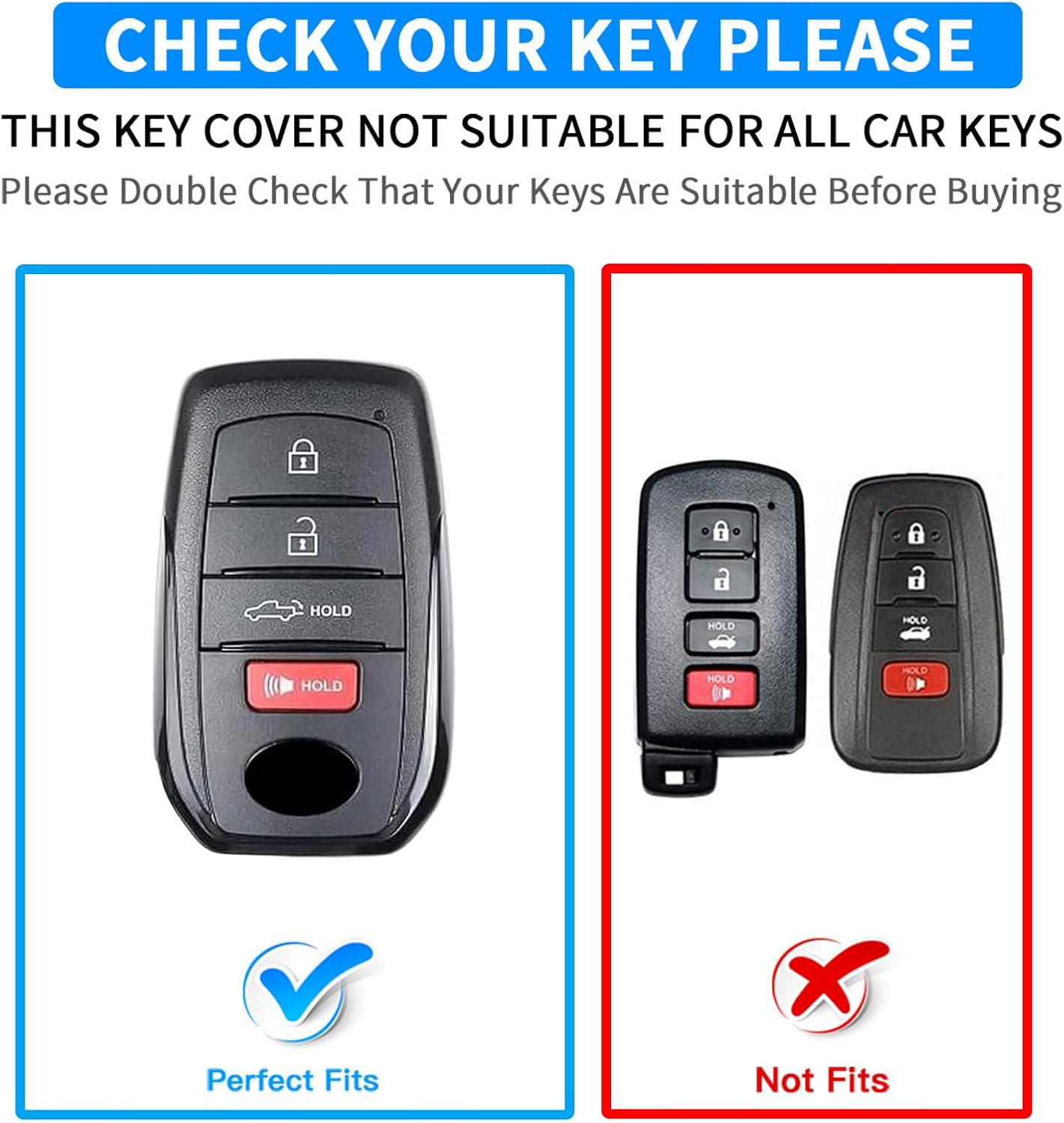 QBUC for Toyota Tacoma Genuine Leather Key Fob Cover, Fit for Toyota Tundra Prius Venza Corolla Crown Sequoia Grand Highlander RAV4 Prime 4 Button Key Holder Protector&Keychain Car Accessories(Black)