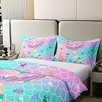 Vista 5 de Erosebridal Funda de edredón de cola de sirena de algodón 100% orgánico, tamaño individual, funda de edredón de escamas de peces para niños, juego