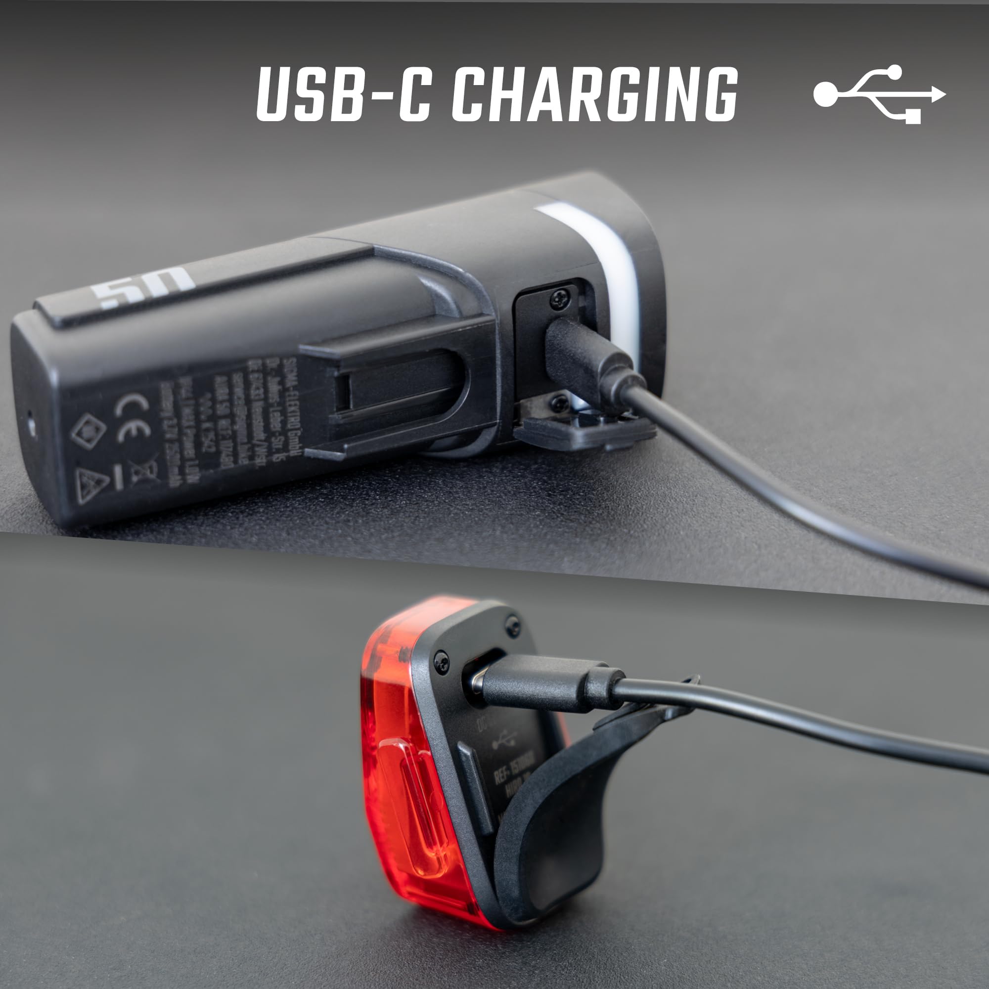 SIGMA LED Fahrradlicht Set Aura 50/ Hiro 10 | StVZO zugelassenes, akkubetriebenes Vorderlicht und Rücklicht | wetterfestes, wiederaufladbares Beleuchtungsset mit USB-C