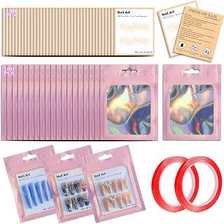202pcs Press on Nail Packaging Bag, 100pcs Empty Holographic Nail Storage Bag and 100pcs Instruction&Display Black Cardboard with 2 Roll Transparent Tape for Nail Display Profession Salon(Pink, 100)
