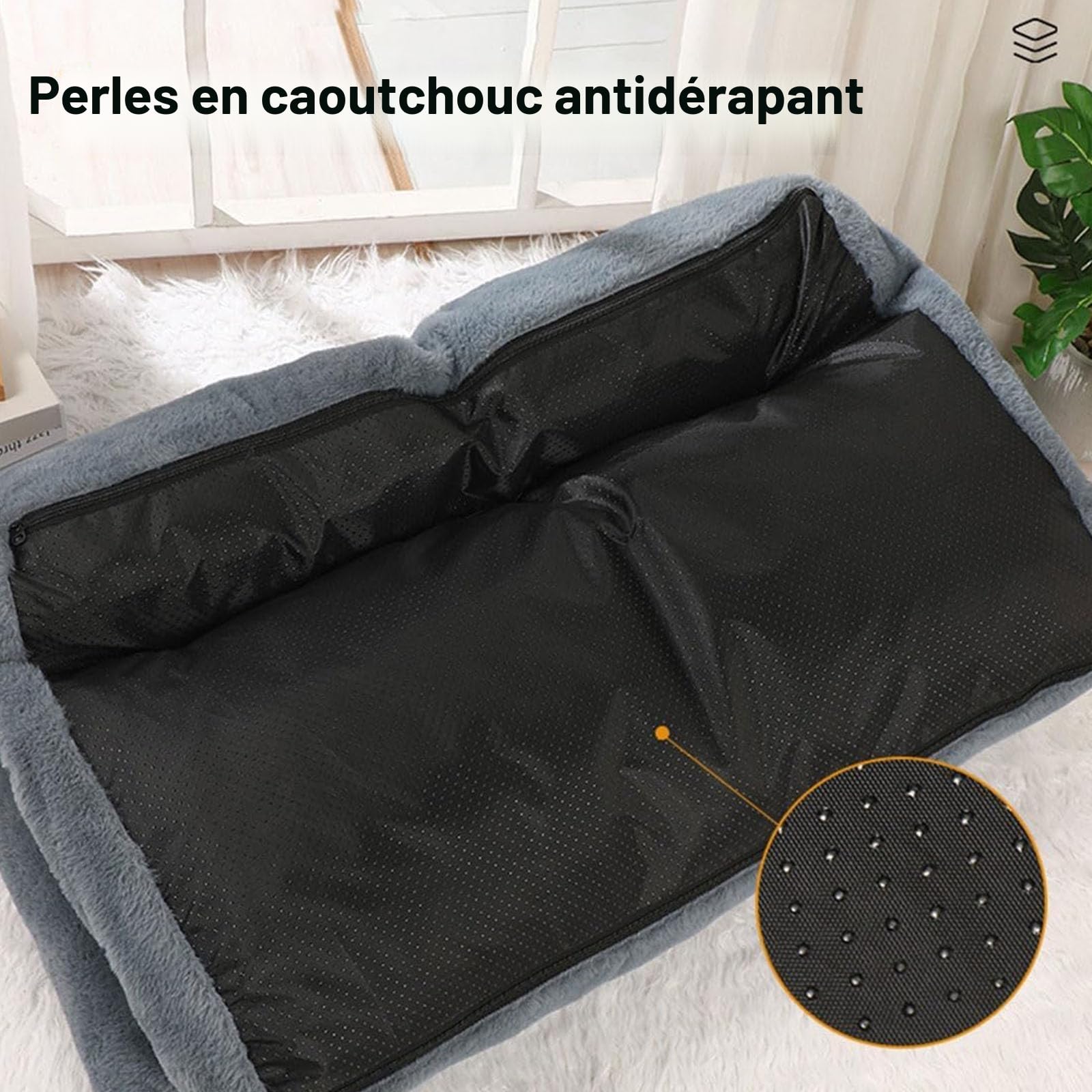 Canapé apaisant pour animal de compagnie Lit en peluche moelleux lavable 80 x 58 x 30 cm gris clair